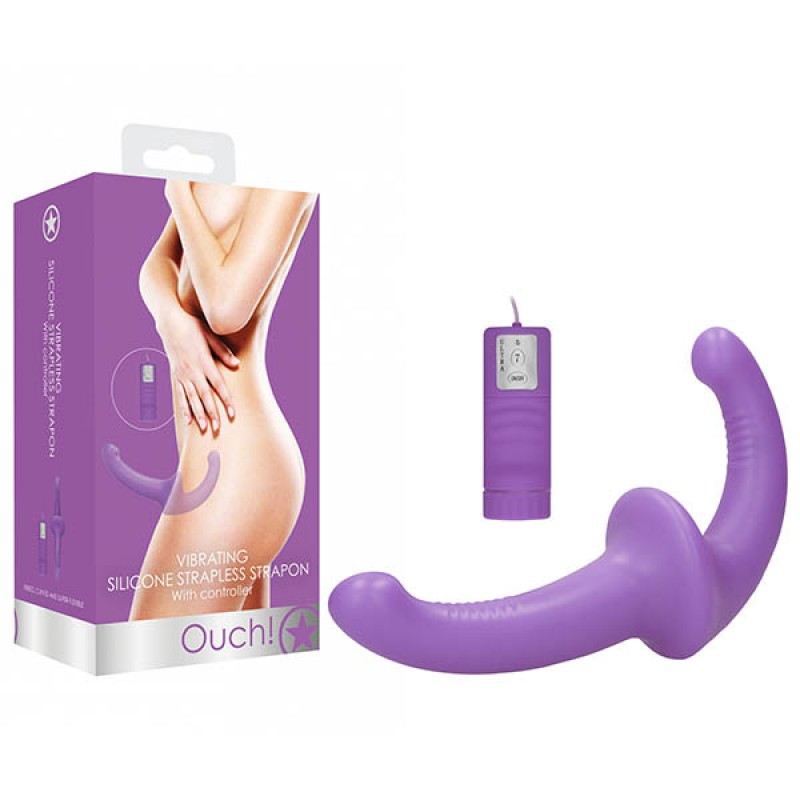 Ouch! Vibrating Silicone Strapless Strap-On - Purple